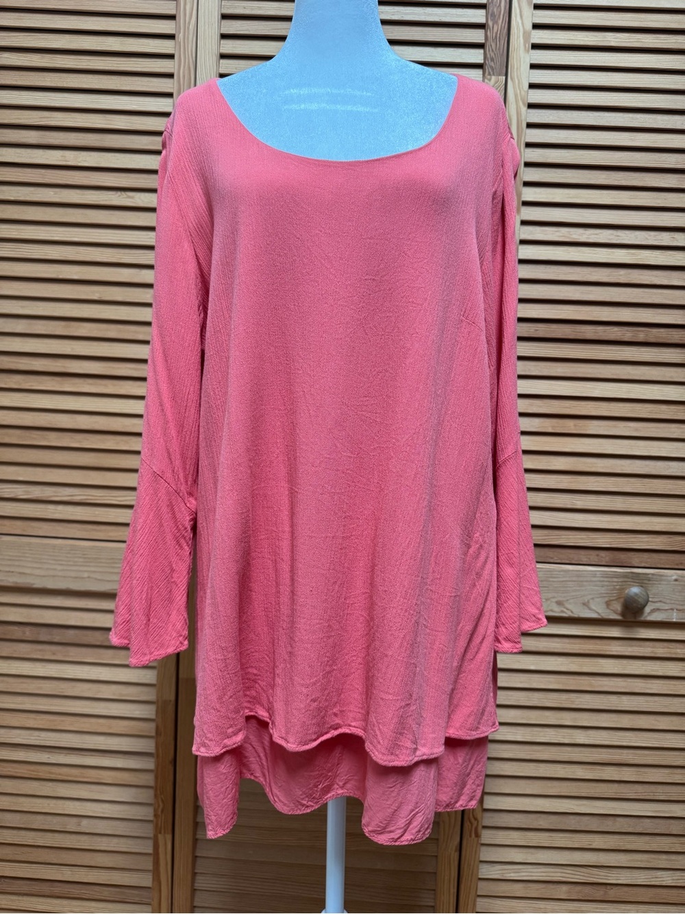 Soft Surroundings Coral Layered Tunic Top Size 1X Lagenlook Boho Chic Flowy Top